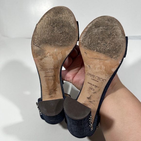 Jimmy Choo [ Women‎ 39.5 ] Denim Blue Studded Strappy Ankle Strap Heels - Picture 10 of 14